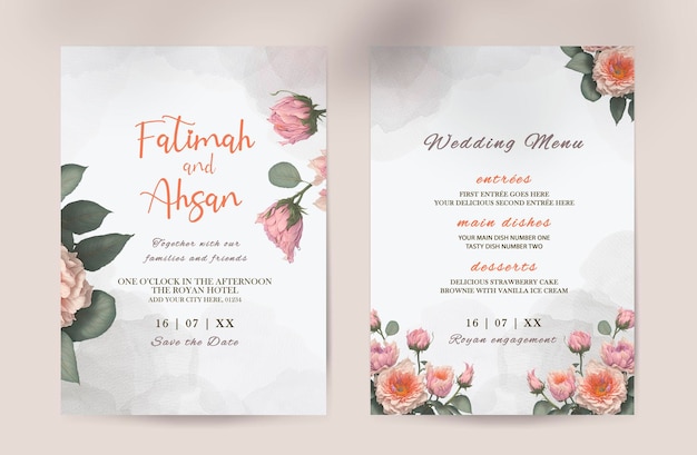 Invitación de boda floral minimalista y reserva la fecha con hermosas flores.