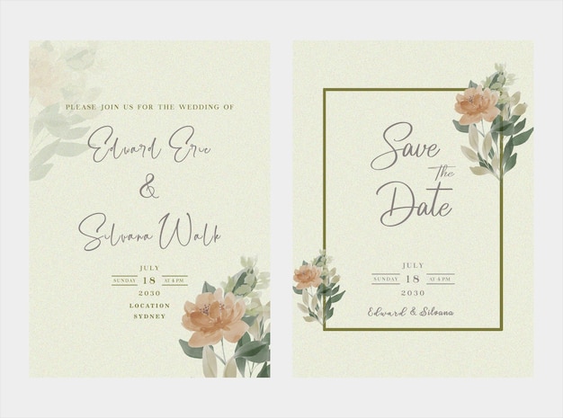 Invitación de boda floral Modelo PSD