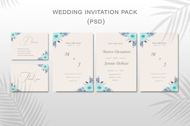 Invitación de boda floral Modelo PSD