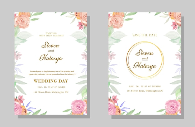 Invitación de boda floral psd