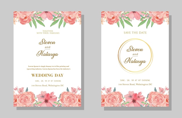 Invitación de boda floral psd