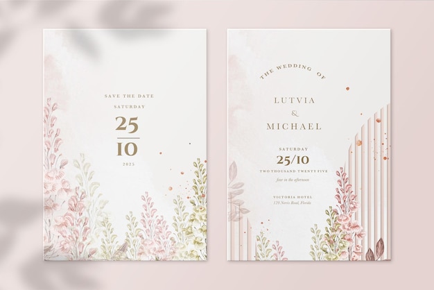 Invitación de boda floral y reserva la fecha con jacinto rosa