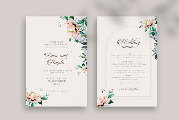 invitación de boda geométrica rústica vintage y plantilla de menú de boda