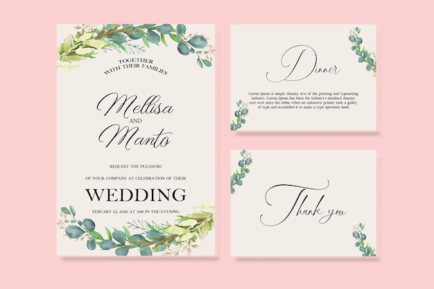 Invitación de boda gracias invitación floral moderno rsvp tarjeta Diseño decorativo guirnalda amp marco