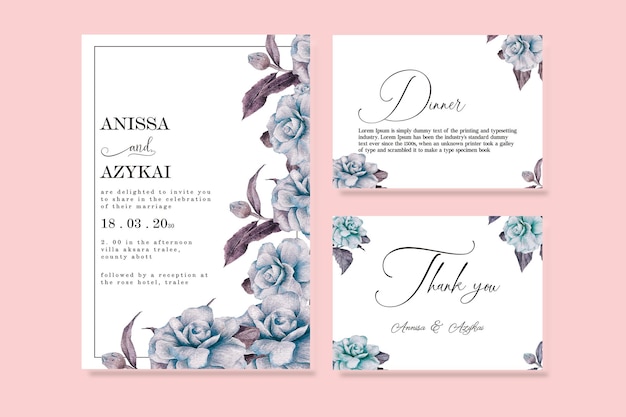 Invitación de boda gracias invitación floral moderno rsvp tarjeta Diseño decorativo guirnalda amp marco