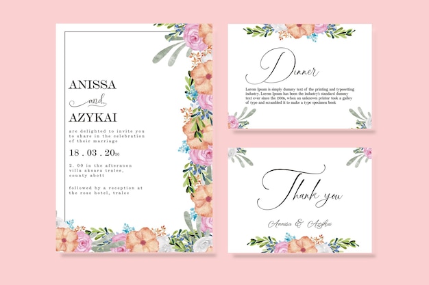 Invitación de boda gracias invitación floral moderno rsvp tarjeta Diseño decorativo guirnalda amp marco