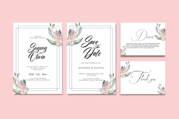 Invitación de boda gracias invitación floral moderno rsvp tarjeta Diseño decorativo guirnalda amp marco