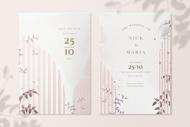 Invitación de boda y guardar la fecha con hojas marrones