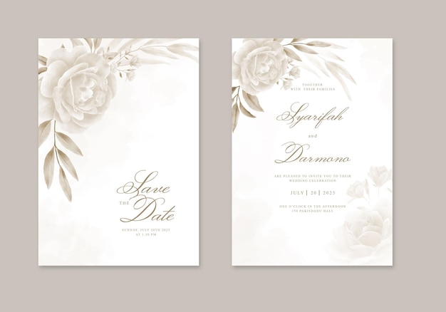 PSD invitación de boda hermosa elegante con decoración de rosas de acuarela