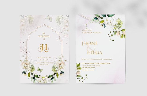 Invitación de boda islámica de belleza con hojas verdes acuarela floral