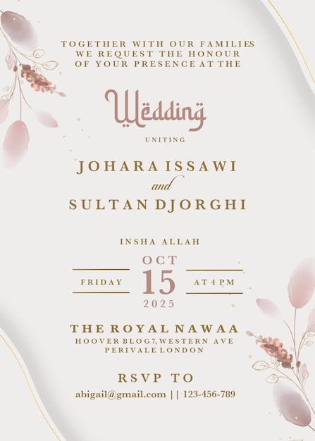 La invitación de la boda de Johara y Sultans