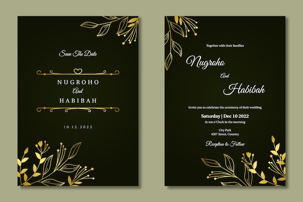 Invitación de boda de lujo con adorno de pan de oro