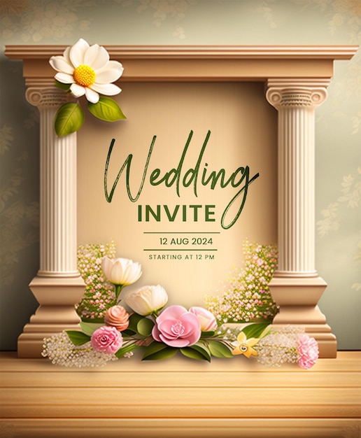 PSD invitación de boda de marco dorado real para siah y dhruv invitación de matrimonio de pilar clásico de lujo