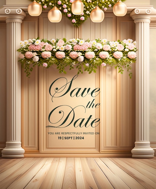 PSD invitación de boda de marco dorado real para siah y dhruv invitación de matrimonio de pilar clásico de lujo
