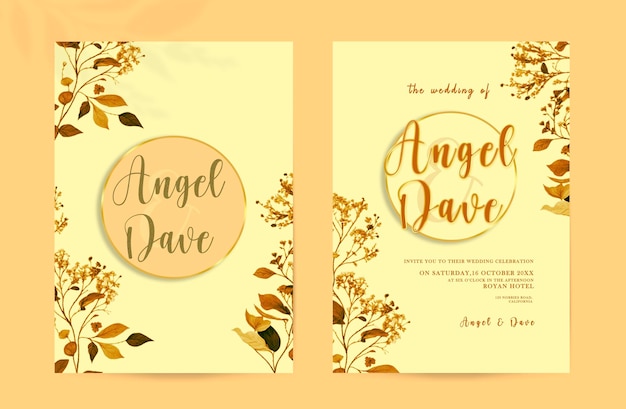 PSD invitación de boda minimalista de psd con diseño floral en acuarela