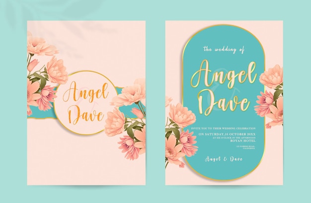Invitación de boda minimalista de PSD con diseño floral en acuarela