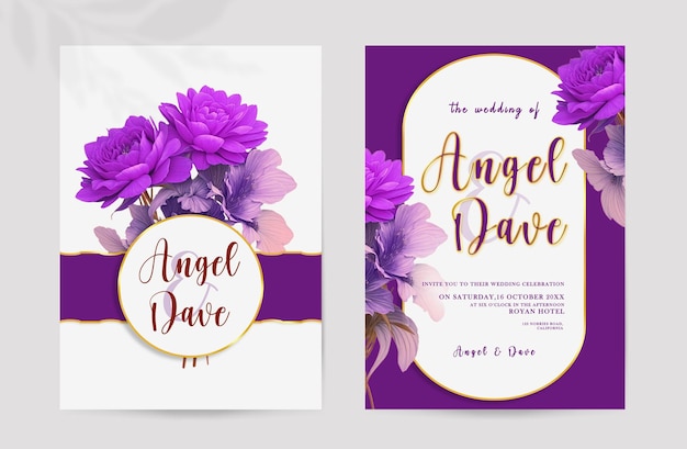 PSD invitación de boda minimalista de psd con diseño floral en acuarela