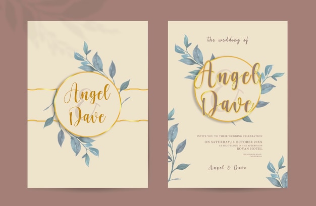 Invitación de boda moderna de PSD con diseño floral en acuarela
