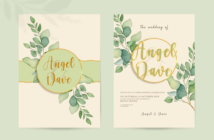 PSD invitación de boda moderna de psd con diseño floral en acuarela
