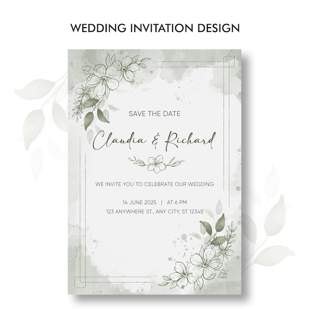 Una invitación de boda con un patrón floral