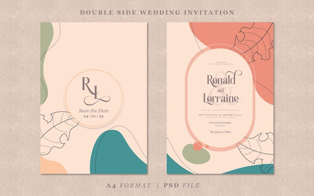 PSD invitación de boda con plantilla de fondo abstracto