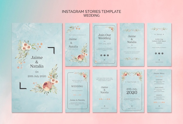 Invitación de boda de plantilla de historias de instagram