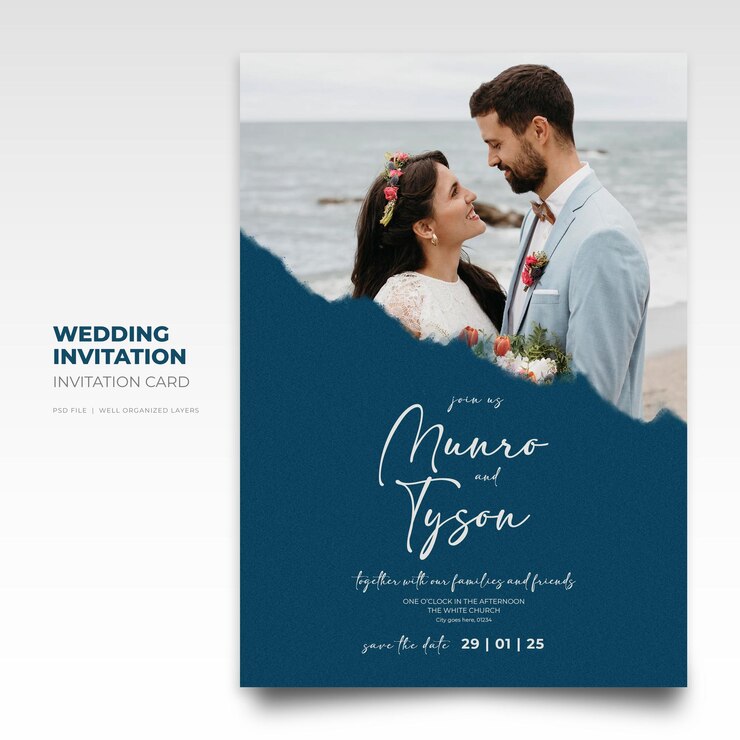 Invitación de boda y plantilla de menú psd