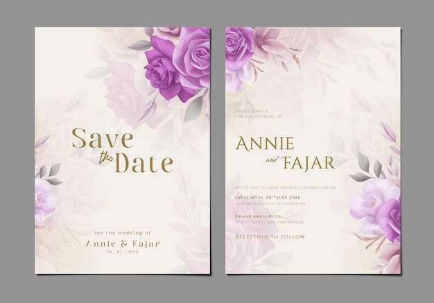 invitación de boda psd plantilla de dos caras con ramo de flores