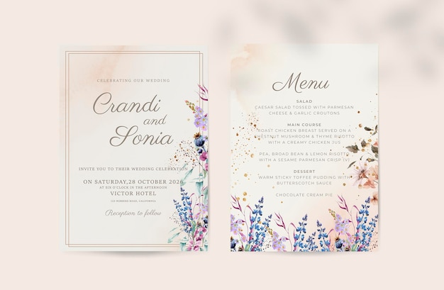 PSD una invitación de boda que diga 'grandi y sorbete'