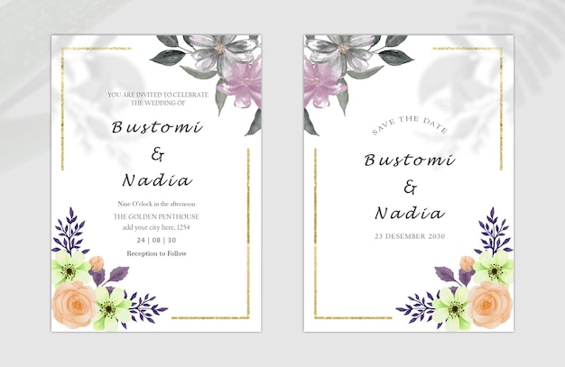 invitación de boda de rosas rosadas acuarela psd