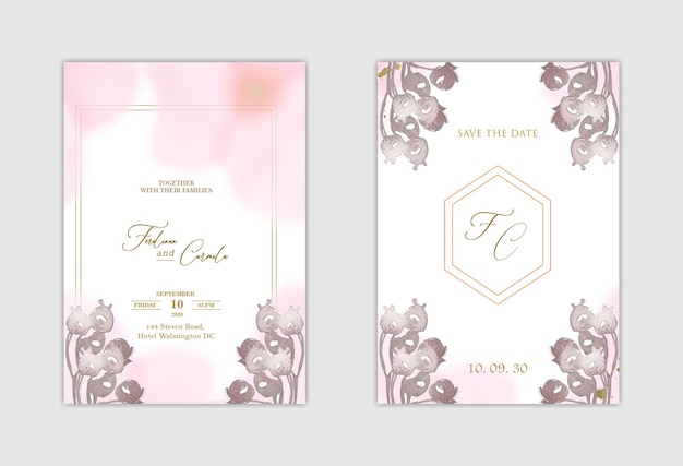 Invitación de boda con sakura rosa PSD Premium