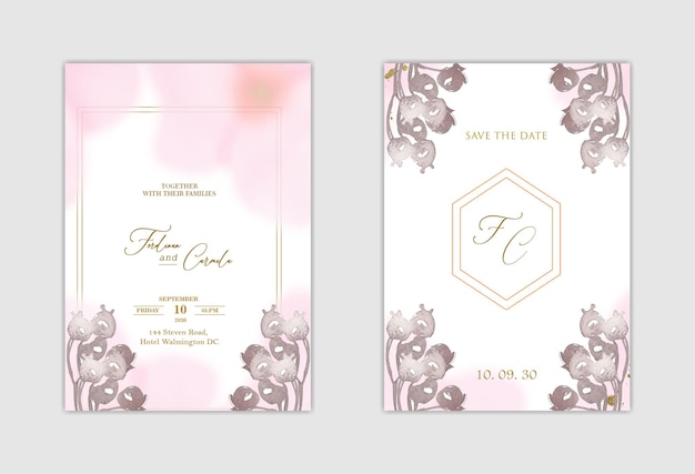 Invitación de boda con sakura rosa psd premium