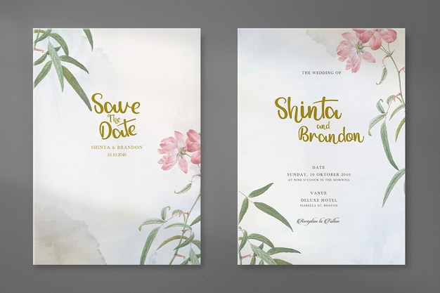 Invitación de boda sencilla y moderna con flor.