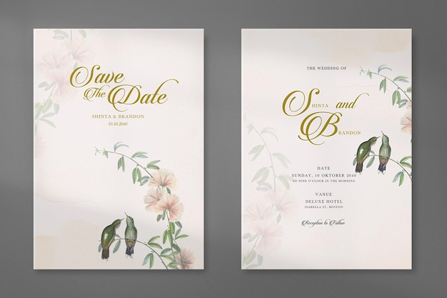 Invitación de boda simple y elegante de doble cara con flor vintage