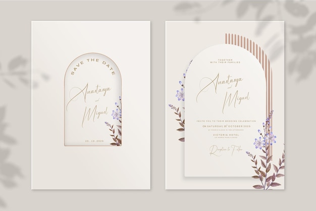 Invitación de boda vintage y guardar la fecha