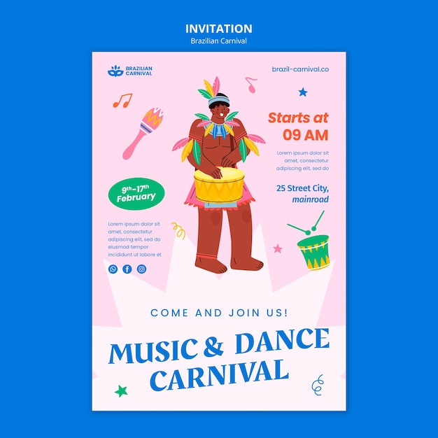 PSD invitación para la celebración del carnaval brasileño