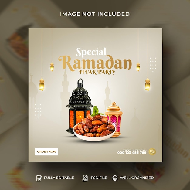 Invitación a la fiesta de ramadan kareem iftar en las redes sociales diseño de publicaciones islámicas