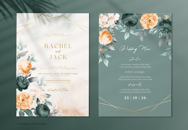 PSD invitación floral elegante de la boda de la acuarela