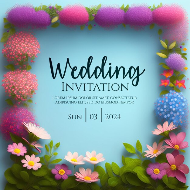 PSD invitações de casamento botânicas vibrantes frame floral savethedate design