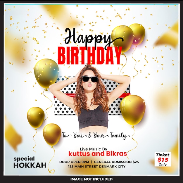 Invitado de Feliz Aniversário Modelo de banner de postagem em mídia social ou Instagram