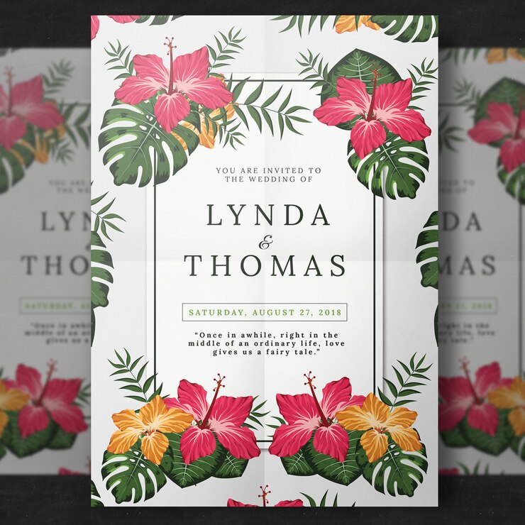 PSD invitaion de mariage floral