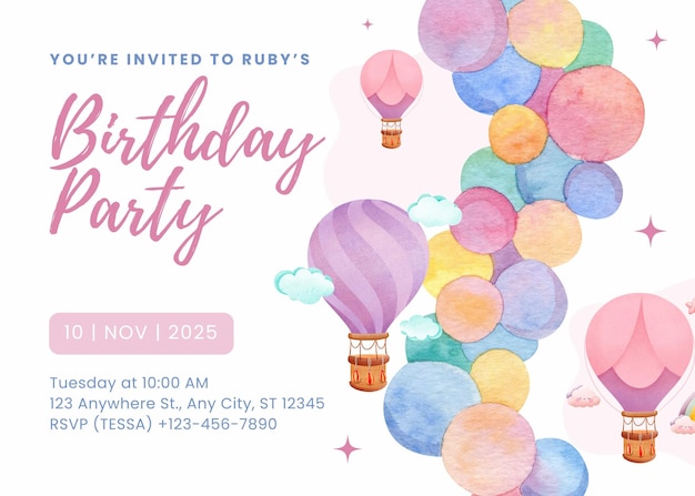 Invitation d'anniversaire à l'aquarelle rose et mignonne 1