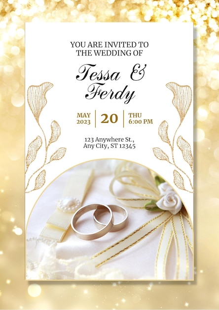 L'invitation d'annonce de mariage élégante en or et en blanc 1