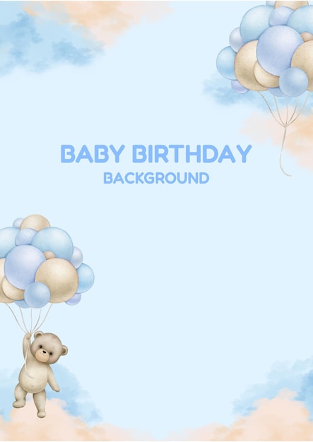 une invitation à une baby shower avec des ballons et un ours en peluche