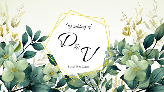 PSD invitation de bannière de feuilles d'aquarelle de mariage