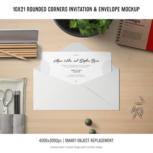 Invitation de coins arrondis et maquette d&#39;enveloppe
