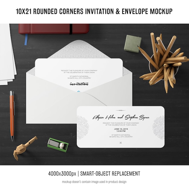 Invitation de coins arrondis et maquette d&#39;enveloppe