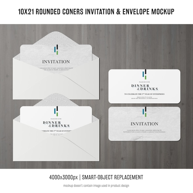 Invitation de coins arrondis et maquette d&#39;enveloppe