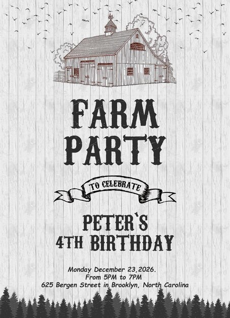 PSD invitation à une fête d'anniversaire à la ferme