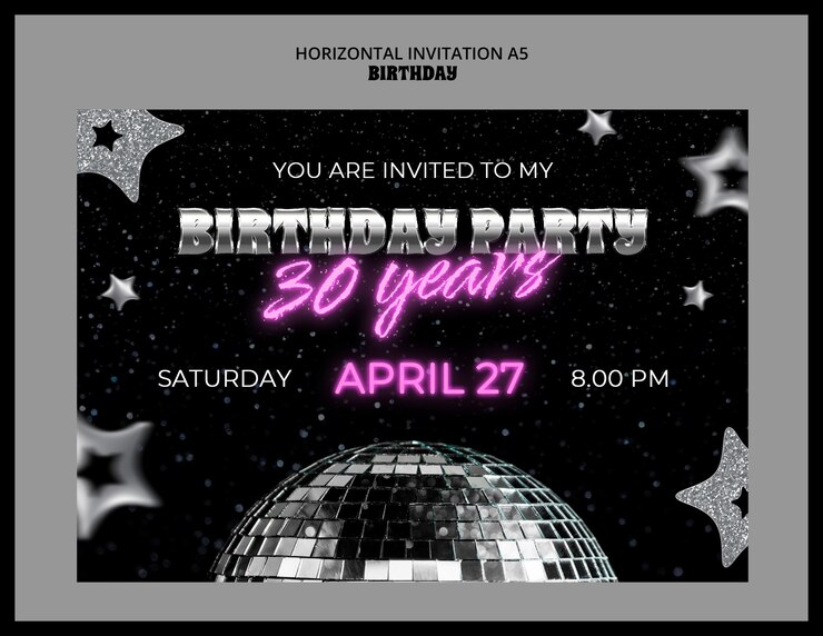 PSD invitation à une fête disco pour les 30 ans.